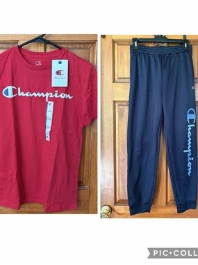 Champion Kids Red Logo Tee with Navy Jogger Pants SIZE 14 - 16